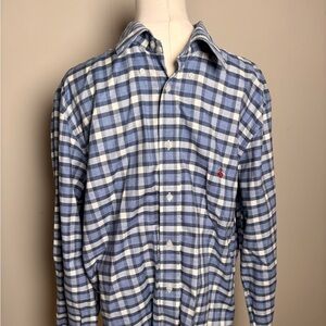 Brooks Brothers Regent large Men's Blue Checkered Shirt long sleeve Button Down